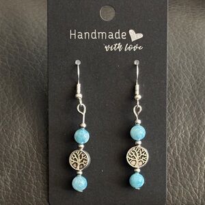 Handmade Larimar stone and Tree of Life Earrings